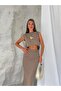 Premium Woven Fabric Crop Blouse and Midi Skirt Two-Piece Set - 3