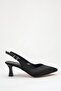 Black Satin Pointed Toe Heeled Open Back Women's Shoes - 2