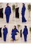 Navy Blue Hijab Double Set Strawberry Kupra Fabric Belt Detailed Shirt and Wide Leg Pants Casual Stylish Combination - 2