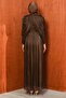 Bitter Brown Draped Janjan Evening Dress with Stones at the Waist - 5