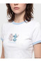 White Crew Neck T-Shirt with Stitch and Angel Print for Women - 3