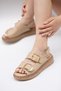 Eren Shoes&Bag Genuine Leather Two-Strap Buckle Velcro Detailed Flat Heeled Orthopedic Daily Sandals Real Leather Women's Sandals Beige - 6