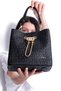 Women's Black Handbag with Logo Print and Chain Detail, Bucket Model - 2