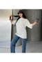 Women's Modal Textured Crew Neck Loose Oversize Summer T-Shirt with Side Slits - 3