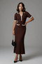 Women's Bitter Brown Collared Button Detailed Ribbed Summer Fabric Knitwear Midi Dress - 3
