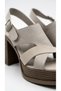 Zoryla Women's Bitter Brown Leather Gold Buckle Thick Heeled Patent Leather Band Mini Platform Open-Front Heeled Sandals 8 cm - 6