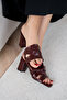 Loves Asymmetrical Cut Burgundy Thick Heeled Slippers - 3