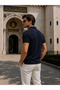 Men's Comfortable Short Sleeve Navy Blue Polo Collar T-Shirt - 3