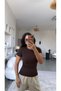 Brown Stitched Detailed Cotton Tshirt - 2