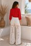Women's Ecru Beach Pants Knitwear Fabric Floral Patterned Wide Leg Ecru Beach Pants 004 - 3