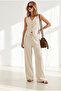 Women's Cream Lined Vest Trousers Linen Set Tkm-19000512 - 2