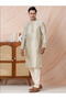 Mens Beige Self Design Jacquard Silk Kurta Set - 2