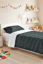 Geometric Blue Young Room Single Pique Set - Modern Gold 160X220 cm Quilted Bedspread - 6