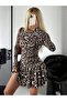Women's Long Sleeve Turtleneck Ruffled Leopard Print Modal Dress - 2