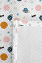 Space Themed Children's Room Single Pique Set - Pastel Blue Pink 160X220 cm Quilted Bedspread - 7