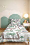 City Map Boy's Room Pique Set - Mint Beige Bedspread with Car and Road Pattern - 160X220 cm - 4