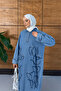Women's Embroidered Half-Button Denim Dress - 4