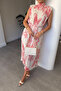 Shawl Patterned Pleated Dress - Red - 3