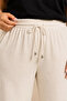 Battal Size Wrinkled Fabric Elastic Waist Lace-Up Wide Leg Palazzo Trousers - White - 2