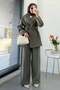 Premium Vessa Belt Detailed Linen Trousers Set - Khaki - 5