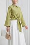 Tie-Waist Spanish Sleeve Poplin Shirt Blouse - Oil Green