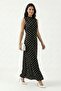 Polka Dot High Neck Maxi Dress-Black - 7