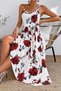 New Season Women's Long Patterned Single Jersey Dress with Rope Straps and V-Neckline and Waist Belt - 2