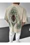 Beige Oversize Anatolian Motif Premium Embroidered T-Shirt