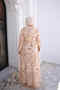 Beige Half-Buttoned Layered Dress with Elastic Sleeves - 4