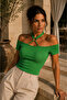 Off-The-Shoulder Halter Neck Ring Detailed Camisole Crop Blouse - 5