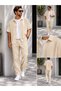 Men's Wrinkled Shirt Pants Set Summer Short Sleeve Shirt Pants 2-Piece Set Wrinkled Fabric Shirt Pants Set Comfortable Cut Summer 2-Piece Set - 5