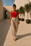 Off-The-Shoulder Halter Neck Ring Detailed Camisole Crop Blouse