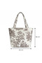 Vintage Patterned Women's Shoulder Bag – Beige Fabric Large Size Daily Handbag with Zipper - 3