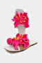 Mojeh Handmade Floral Detailed Women's Fuchsia Flat Slippers - 2