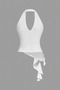 Halter Neck Buckle Detailed Stretchy Crop Top Blouse - 4
