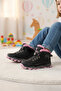 Black-Pink Furry Velcro Girls' Boots 2082 P - 2