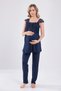 New Season Navy Blue Strappy Lace Special Design Summer 100% Cotton Maternity Pajama Set - 6
