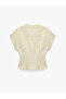 Linen Blend Slim Fit V-Neck Short Sleeve Waist Accent Pleated Striped Shirt - 2