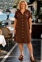 Plus Size Women's Aerobin Fabric Short Sleeve Buttoned Shirt Dress
