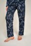 Women's Leaves Navy Blue Shirt Pajama Set Pc9259-S-V1 - 6
