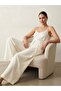 Ecru Detailed Cut Wide-Leg Trousers - 3