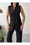 Women's Premium Wide Collar Vest Trouser Set-Black - 6