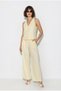 Women's Yellow 100% Cotton Linen V-Neck Buttoned Vest Wide Leg Trousers Suit 8132 60286410