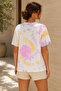 Women's Pink Lilac Yellow Tie-Dye Patterned Oversize T-Shirt - 4