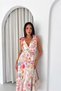 Women's Pink Shoulder Tie Floral Pattern Double Breasted Collar Midi Length Dress Nbk4676 - 4