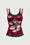 Burgundy Gothic Coquette Love Lace Detailed Y2K Strap Crop Body