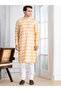 Mens Beige Sequins Work Cotton Silk Kurta Set