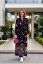 Women's Buttoned Floral Patterned Modal Black Dress - 5