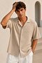 Men's Corduroy Short Sleeve Beige Shirt Ls-19192