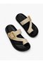 Women's Cream Flip Flops with Gold Buckle, Orthopedic Comfortable Daily Summer Flat Sole Stylish Beach Slippers - 3